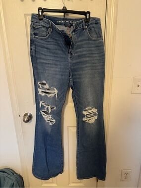 American Eagle Outfitters Women's Distressed Flare Jeans (LONG INSEAM)